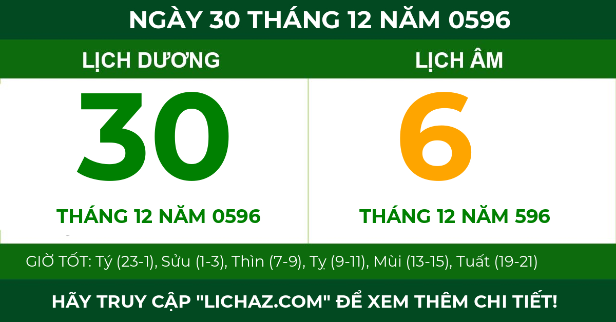 lịch âm ngày 30 tháng 12 năm 0596