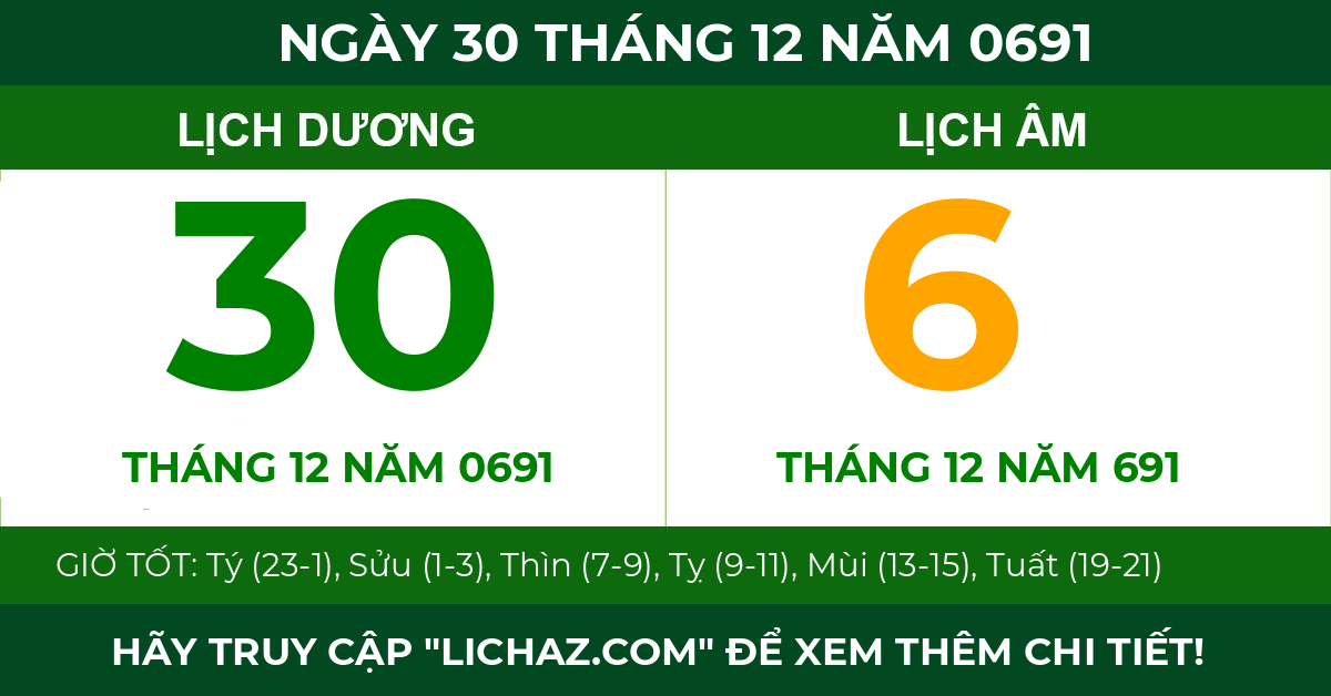 lịch âm ngày 30 tháng 12 năm 0691