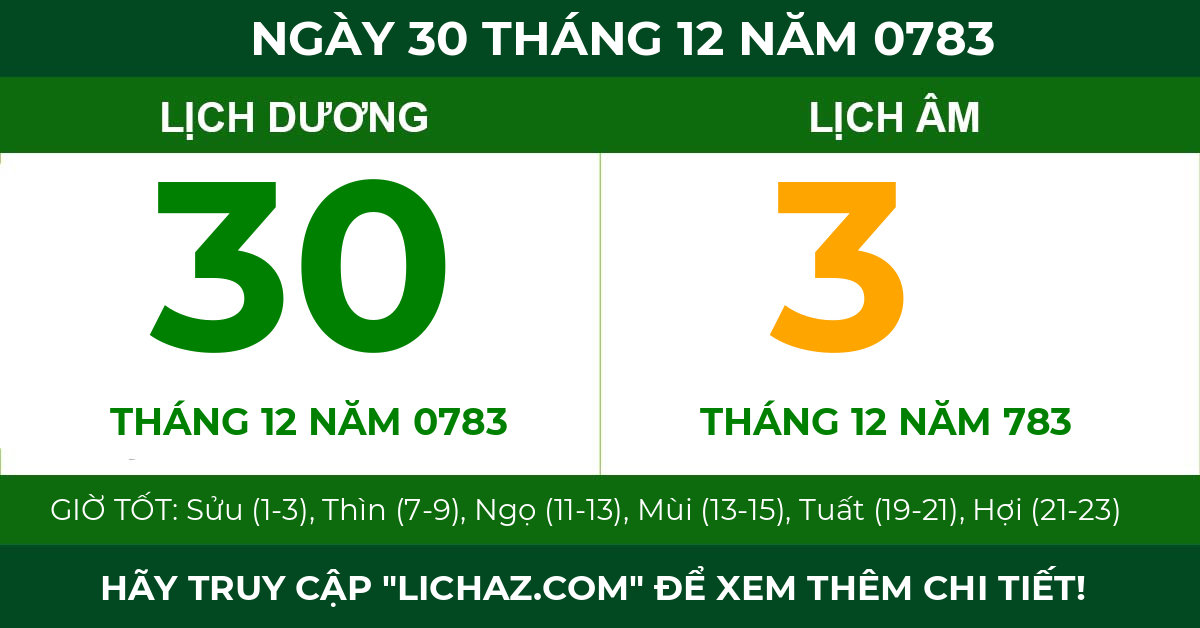 lịch âm ngày 30 tháng 12 năm 0783