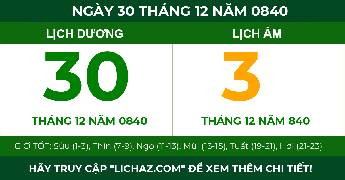 lịch âm ngày 30 tháng 12 năm 0840