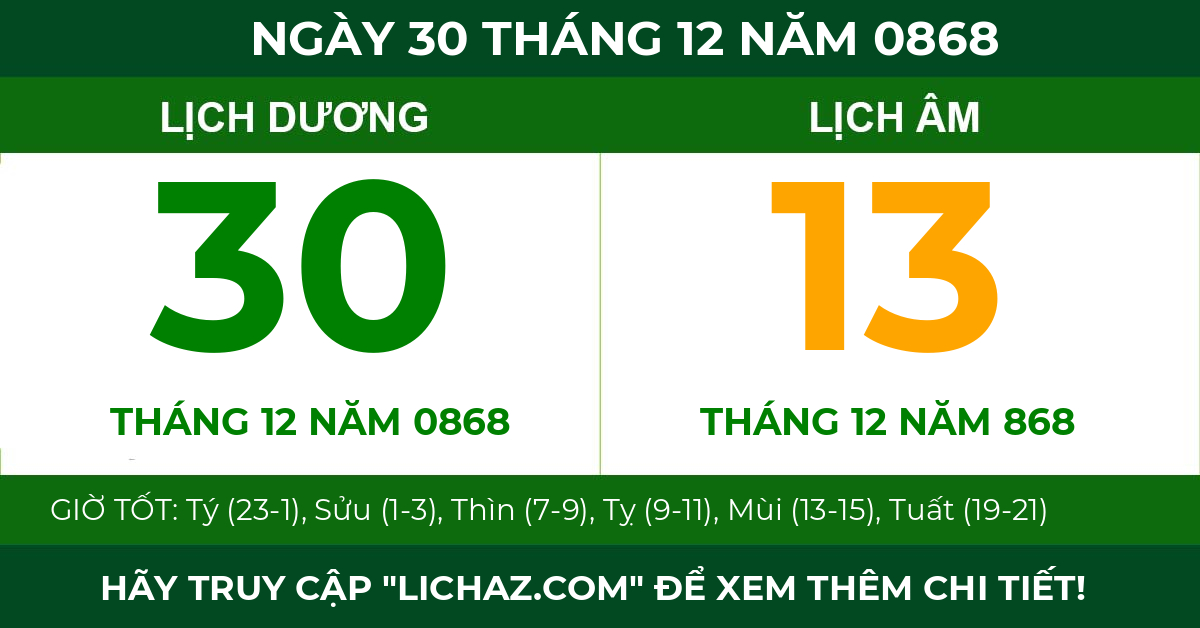 lịch âm ngày 30 tháng 12 năm 0868