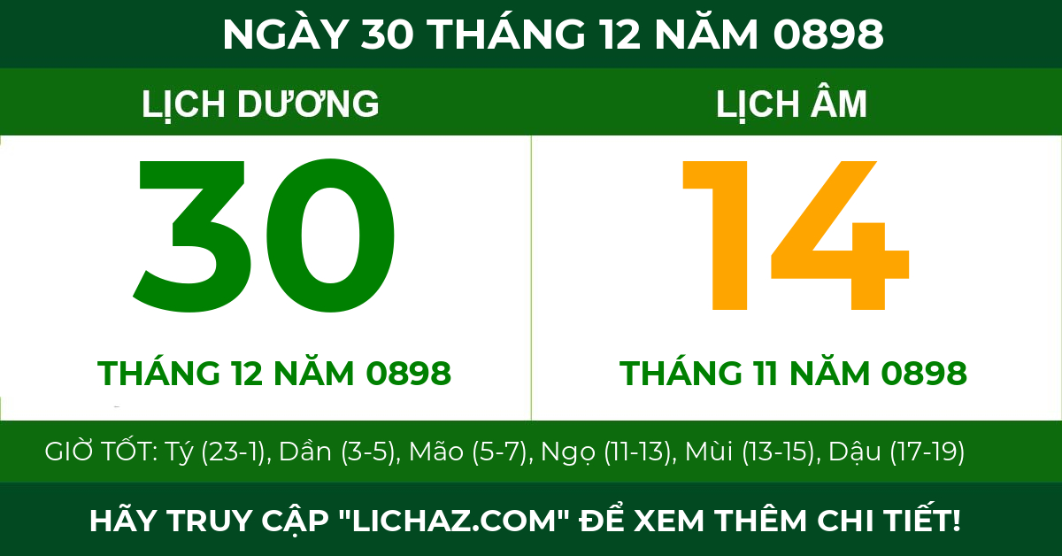 lịch âm ngày 30 tháng 12 năm 0898