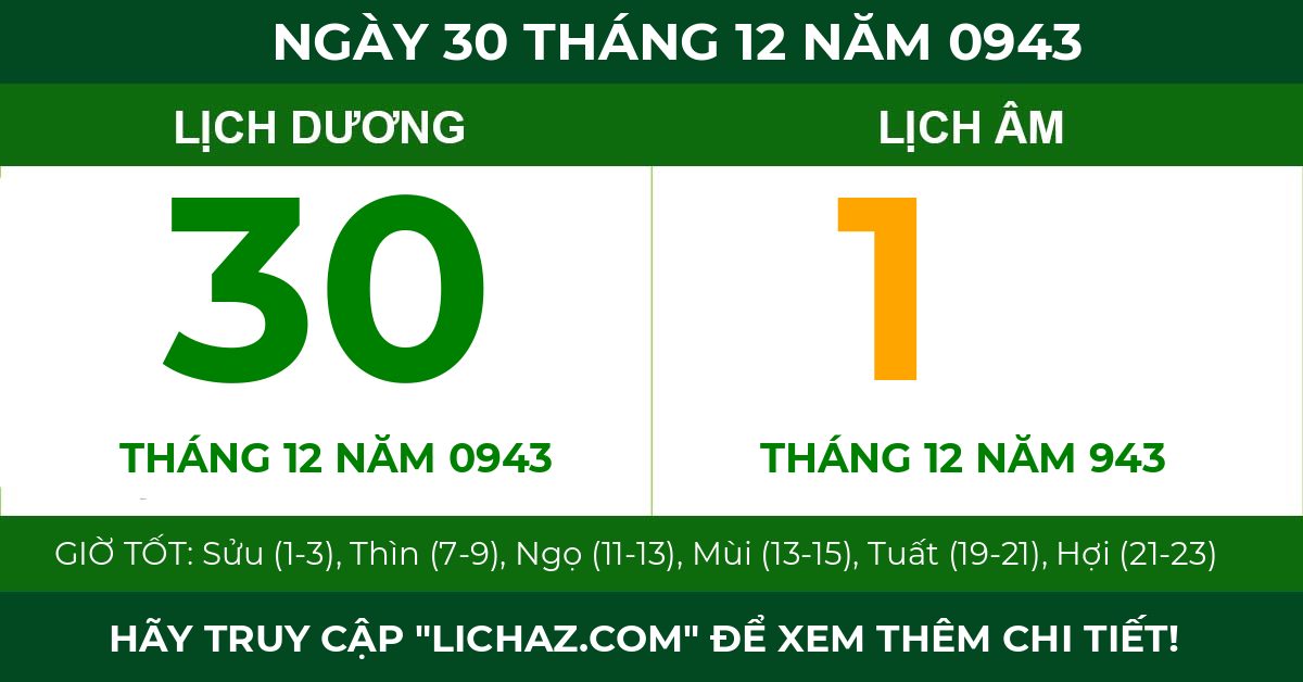 lịch âm ngày 30 tháng 12 năm 0943
