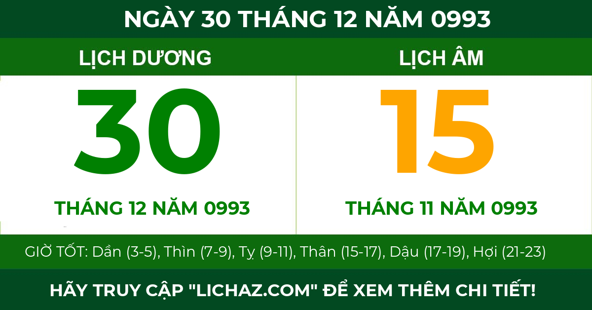 lịch âm ngày 30 tháng 12 năm 0993