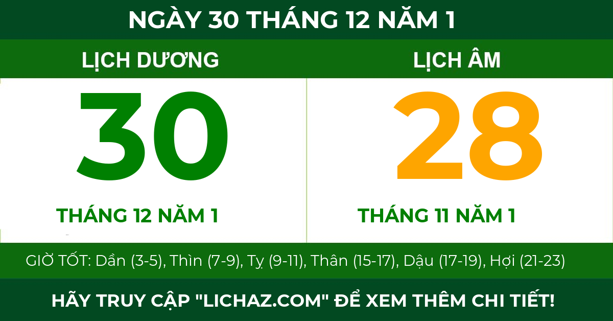 lịch âm ngày 30 tháng 12 năm 1