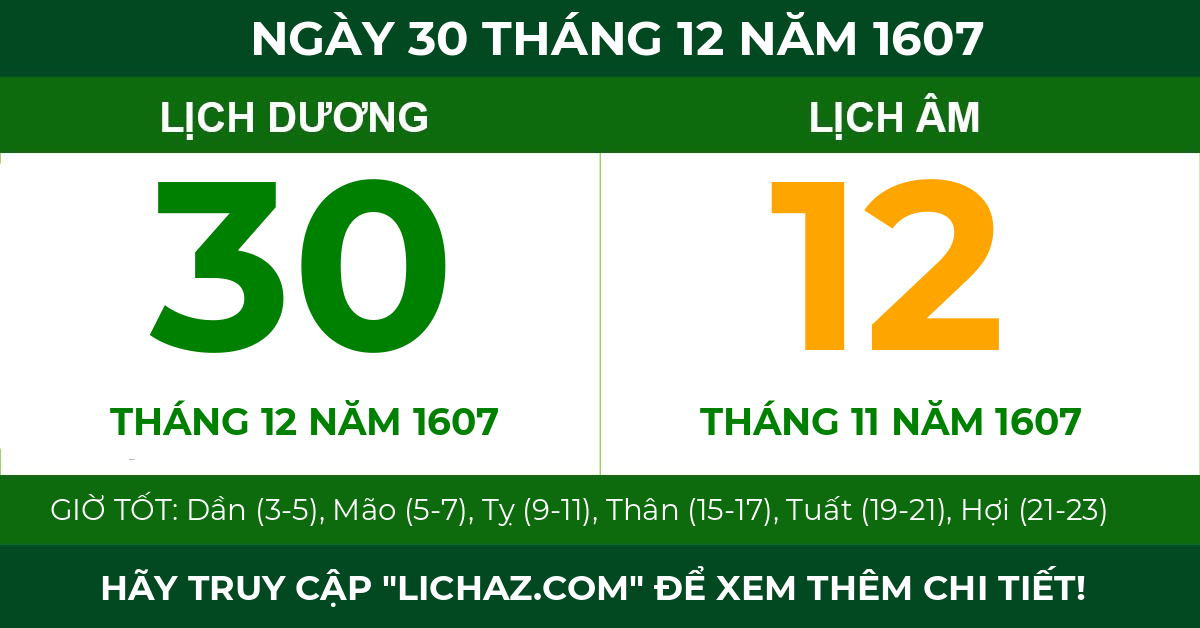 lịch âm ngày 30 tháng 12 năm 1607