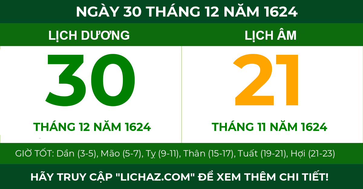 lịch âm ngày 30 tháng 12 năm 1624