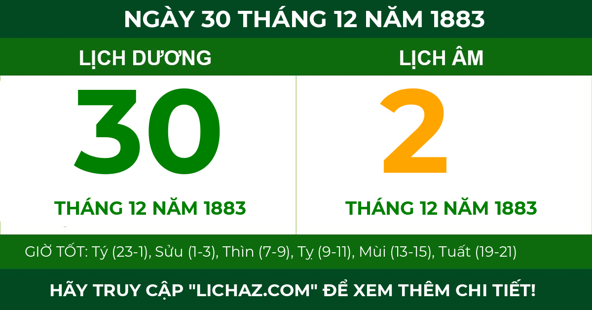 lịch âm ngày 30 tháng 12 năm 1883