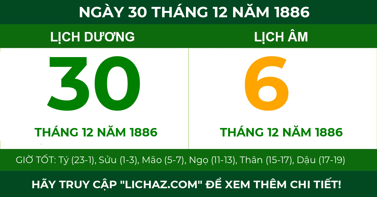 lịch âm ngày 30 tháng 12 năm 1886