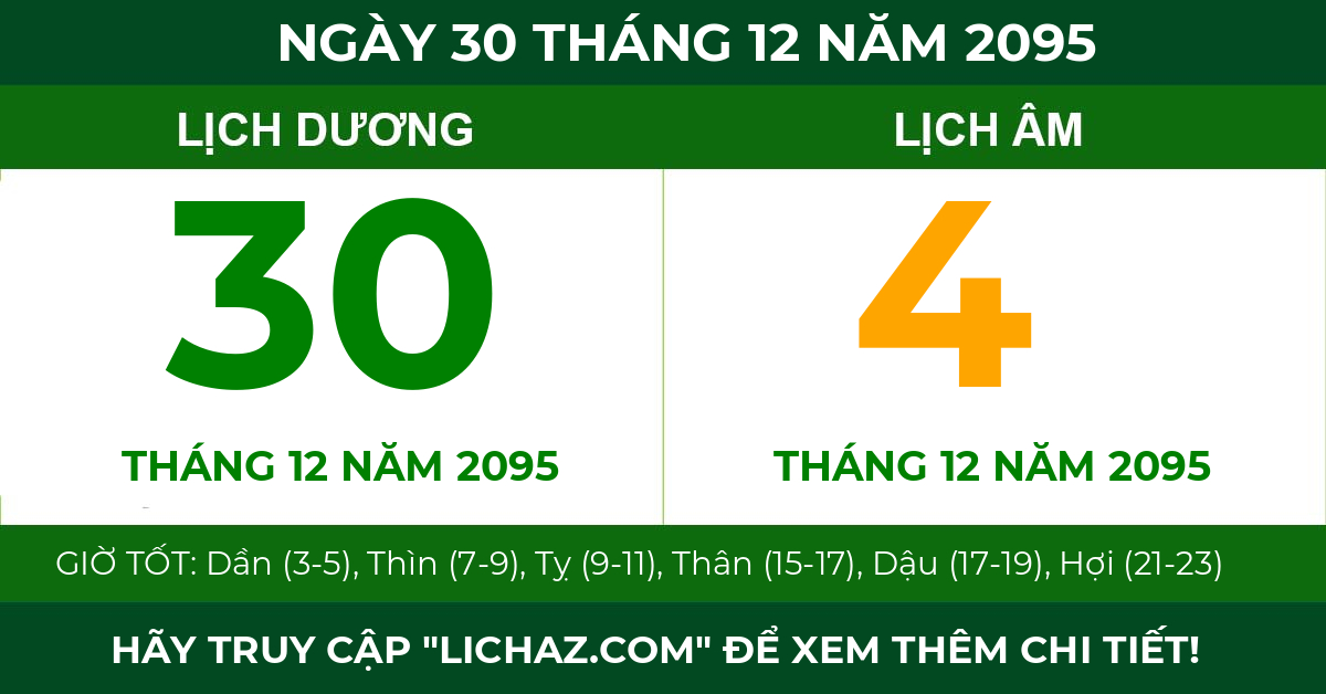 lịch âm ngày 30 tháng 12 năm 2095