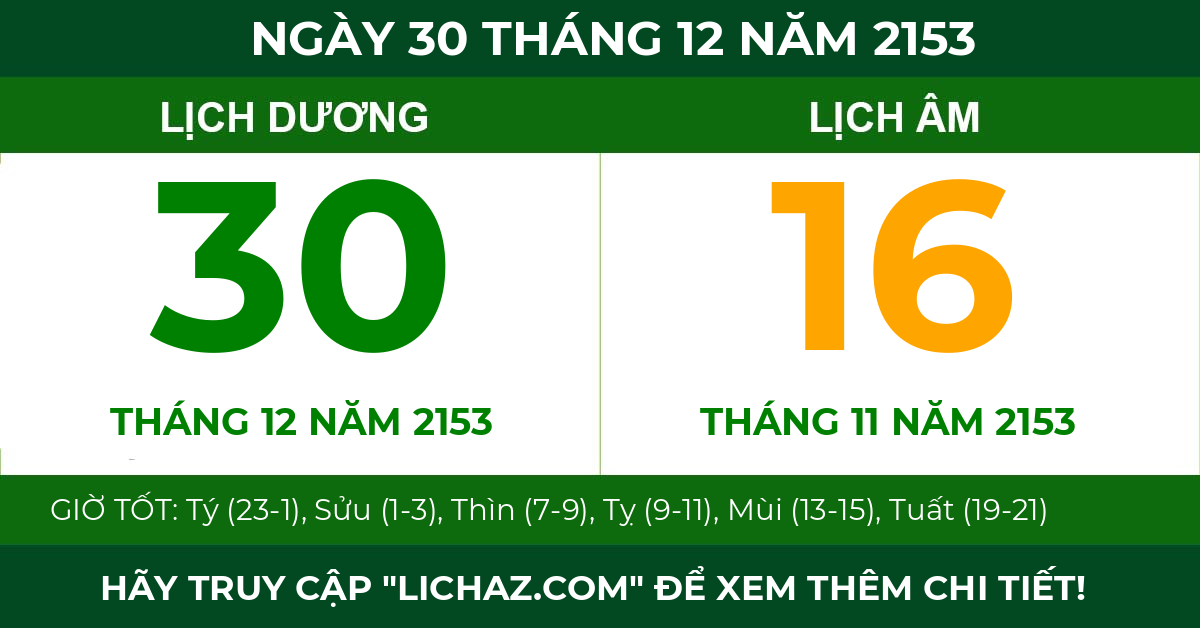 lịch âm ngày 30 tháng 12 năm 2153