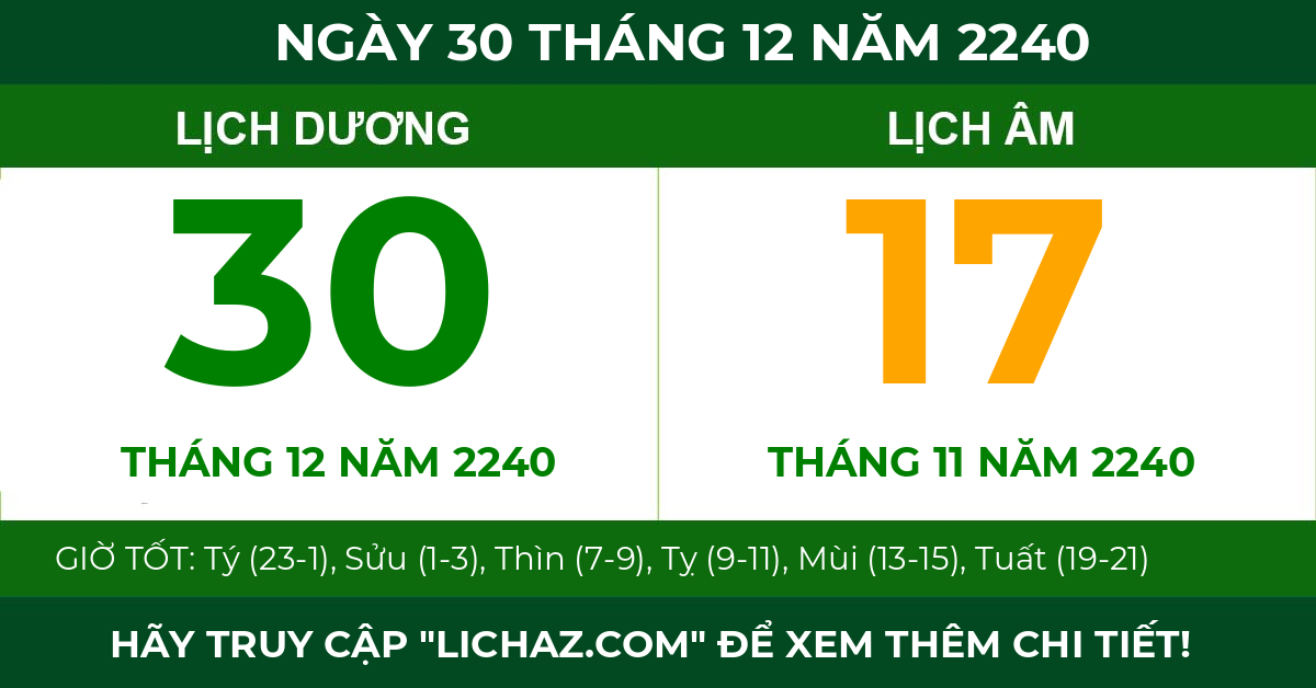 lịch âm ngày 30 tháng 12 năm 2240
