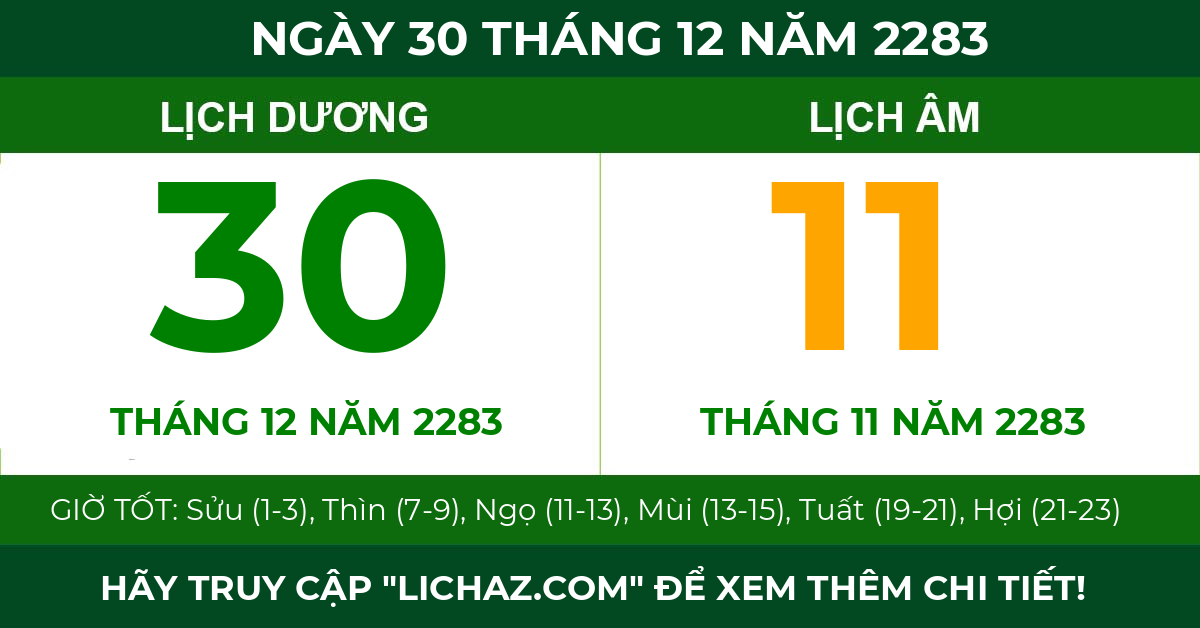 lịch âm ngày 30 tháng 12 năm 2283