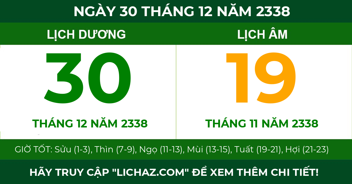 lịch âm ngày 30 tháng 12 năm 2338
