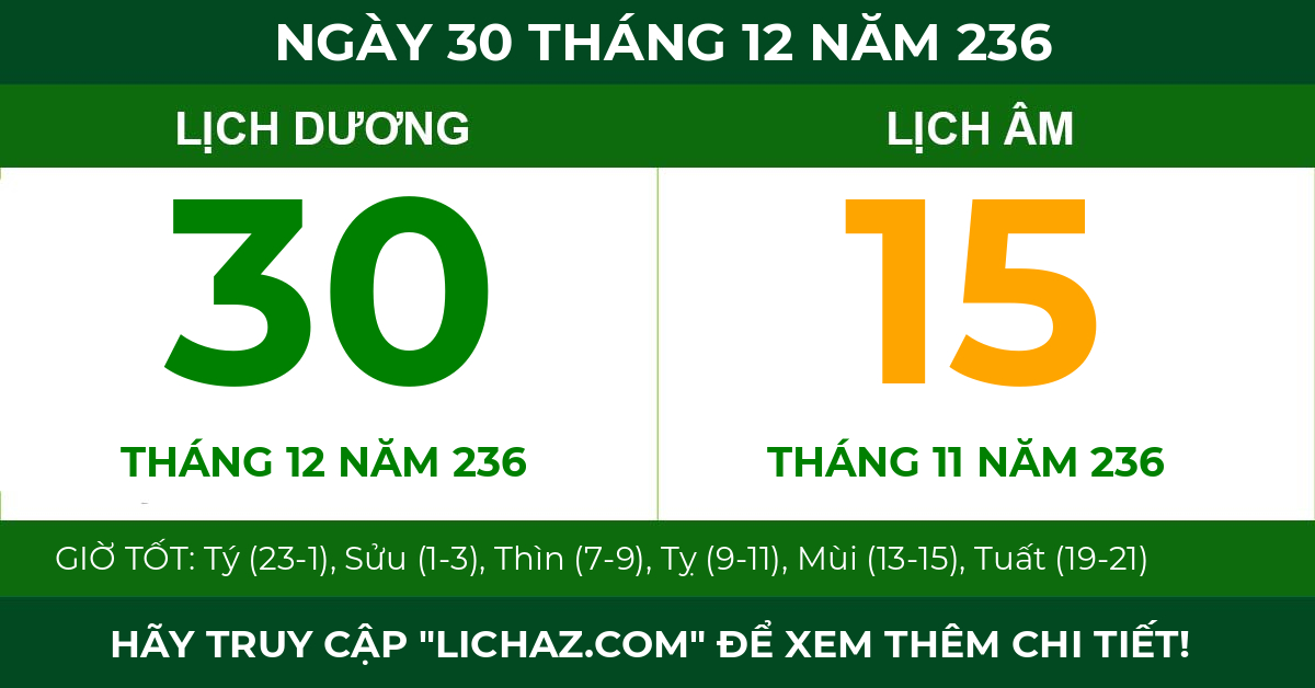 lịch âm ngày 30 tháng 12 năm 236