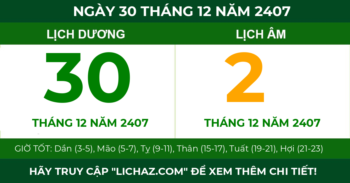 lịch âm ngày 30 tháng 12 năm 2407