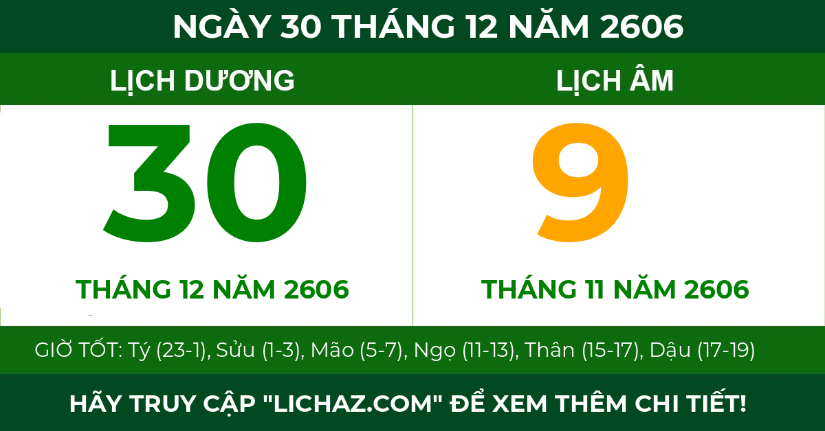 lịch âm ngày 30 tháng 12 năm 2606