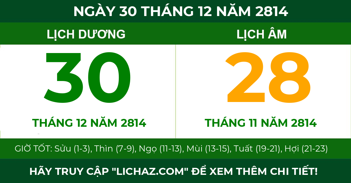 lịch âm ngày 30 tháng 12 năm 2814