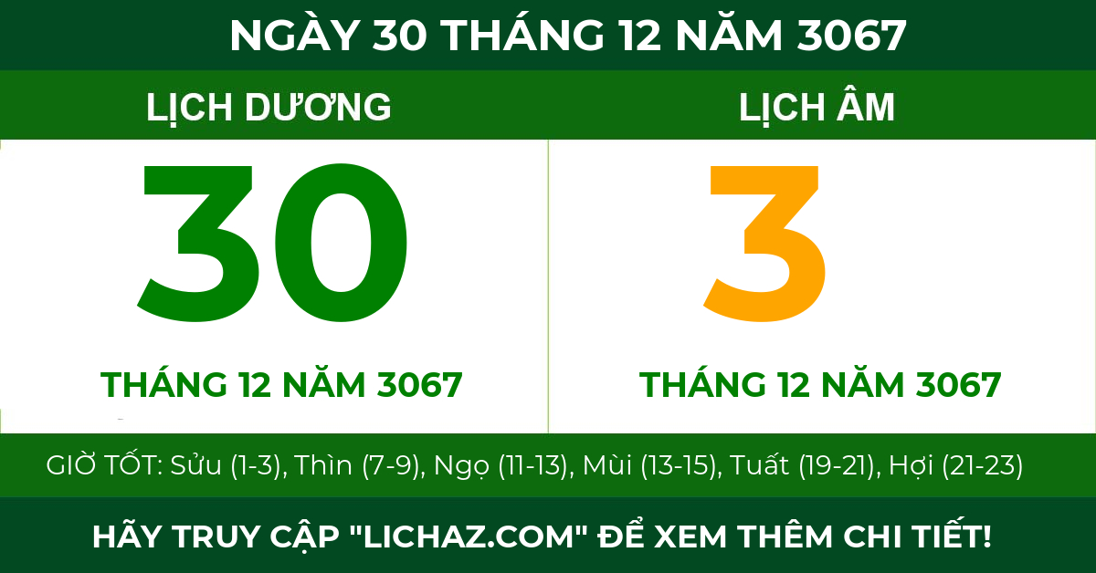 lịch âm ngày 30 tháng 12 năm 3067