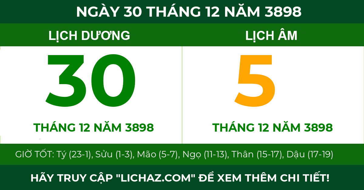 lịch âm ngày 30 tháng 12 năm 3898