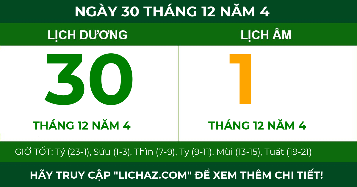 lịch âm ngày 30 tháng 12 năm 4