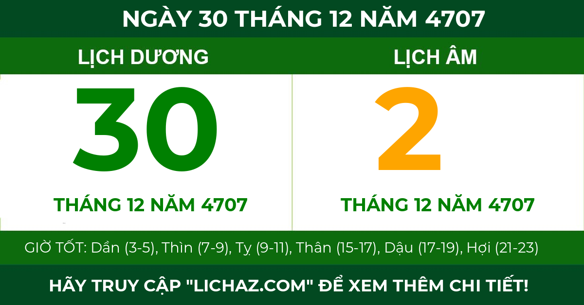lịch âm ngày 30 tháng 12 năm 4707