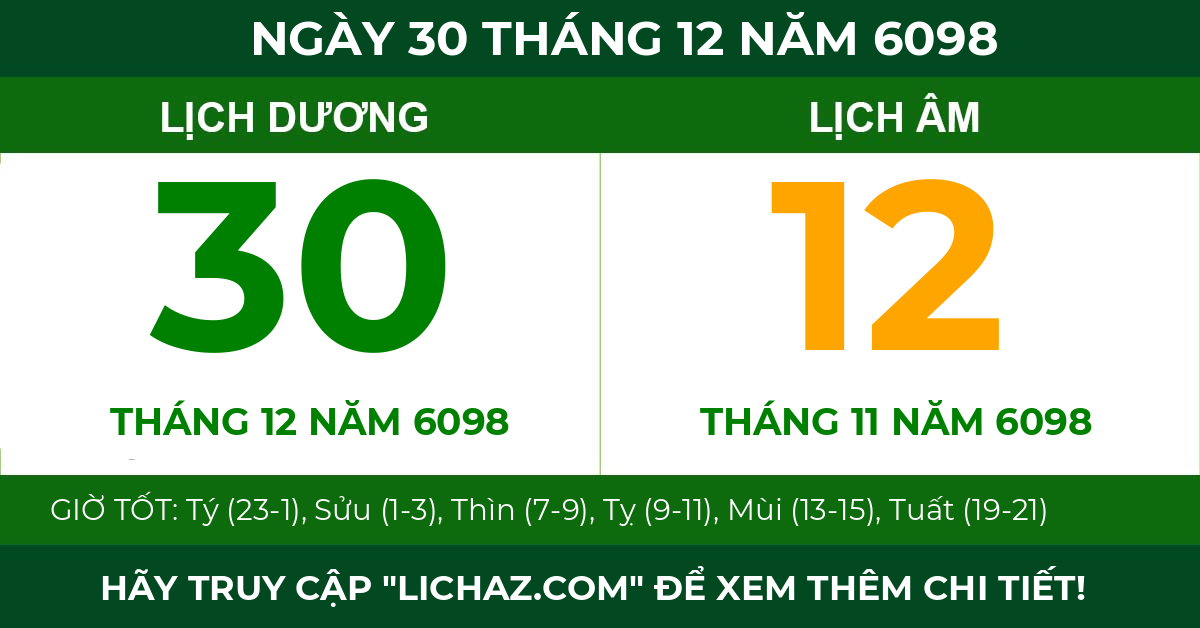 lịch âm ngày 30 tháng 12 năm 6098