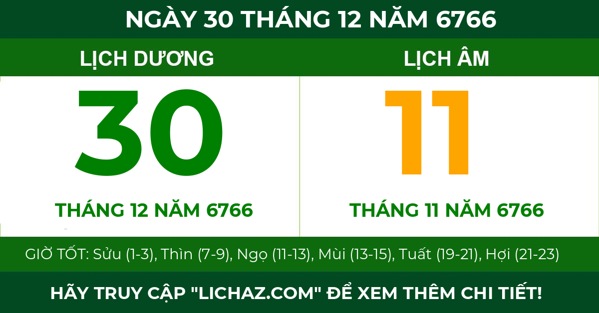 lịch âm ngày 30 tháng 12 năm 6766
