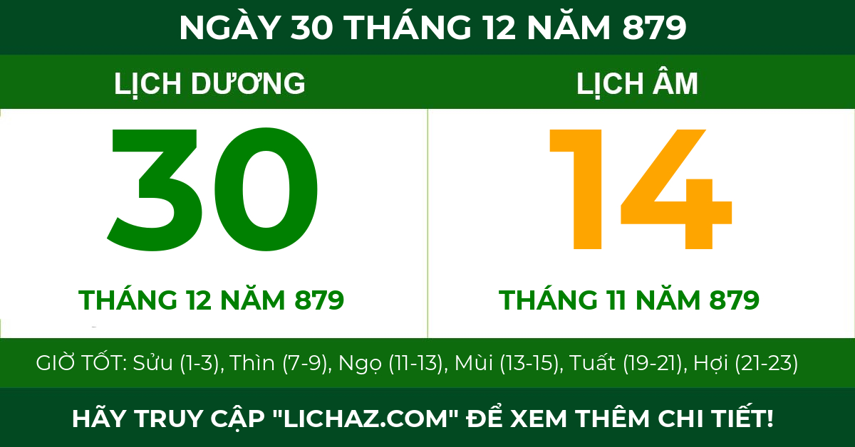 lịch âm ngày 30 tháng 12 năm 879