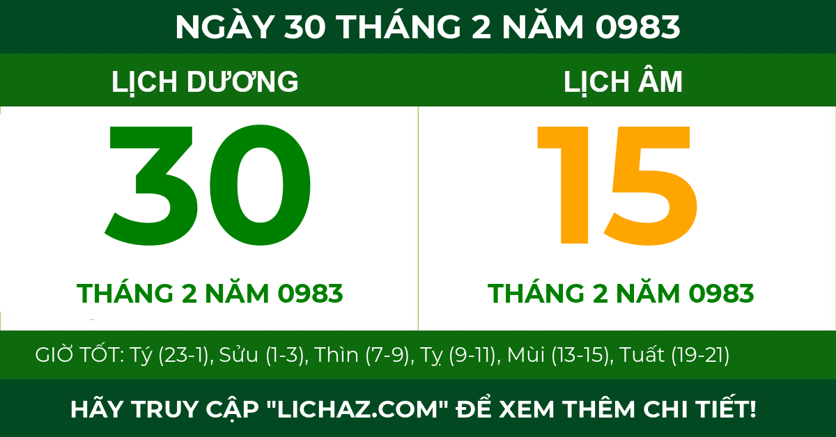 lịch âm ngày 30 tháng 2 năm 0983