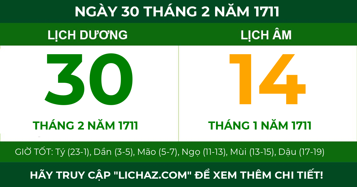 lịch âm ngày 30 tháng 2 năm 1711