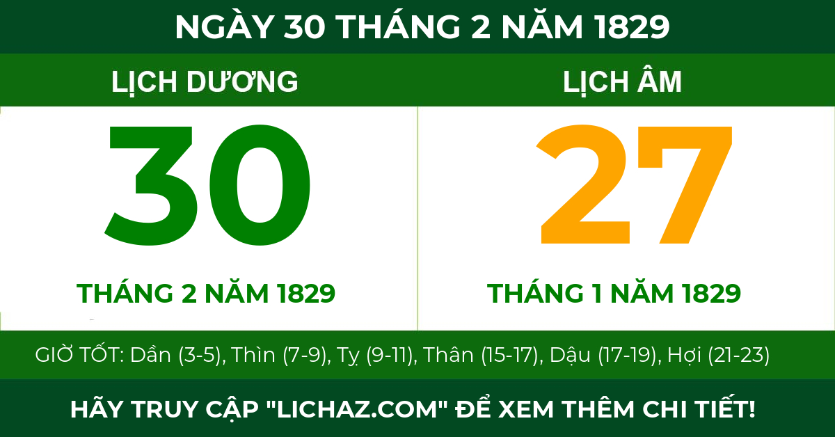 lịch âm ngày 30 tháng 2 năm 1829