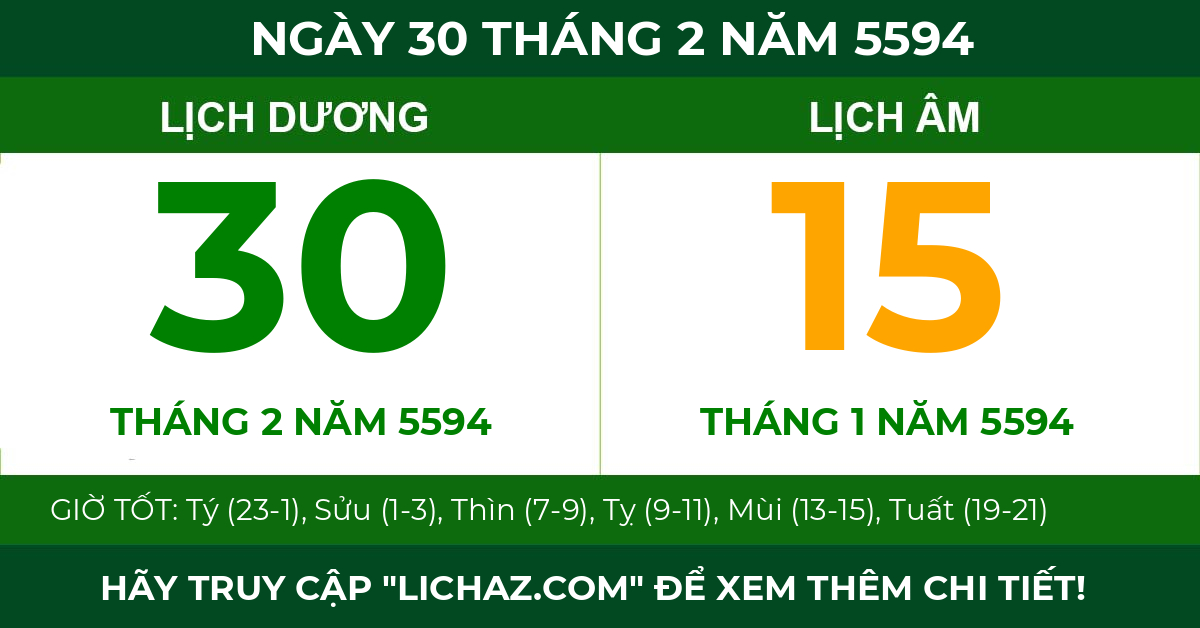 lịch âm ngày 30 tháng 2 năm 5594