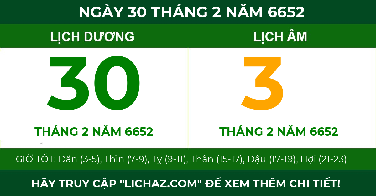 lịch âm ngày 30 tháng 2 năm 6652