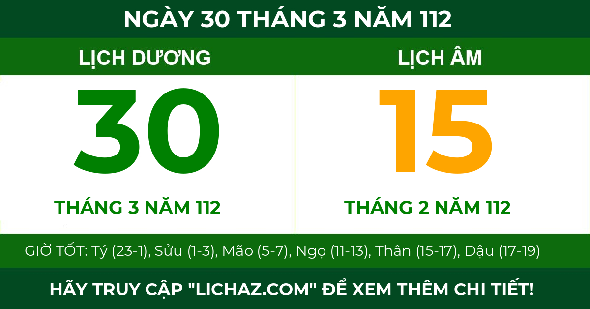 lịch âm ngày 30 tháng 3 năm 112