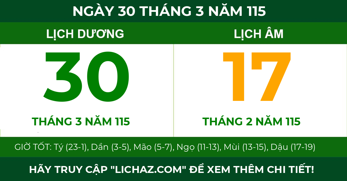 lịch âm ngày 30 tháng 3 năm 115