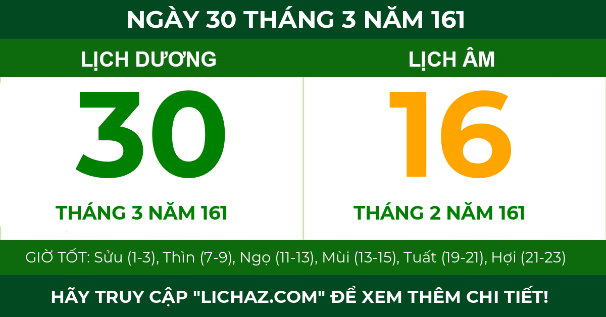 lịch âm ngày 30 tháng 3 năm 161