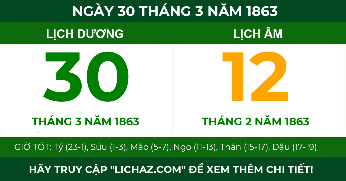 lịch âm ngày 30 tháng 3 năm 1863
