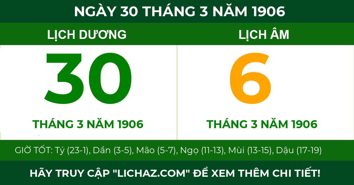 lịch âm ngày 30 tháng 3 năm 1906