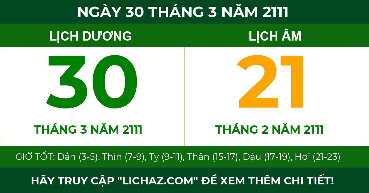 lịch âm ngày 30 tháng 3 năm 2111