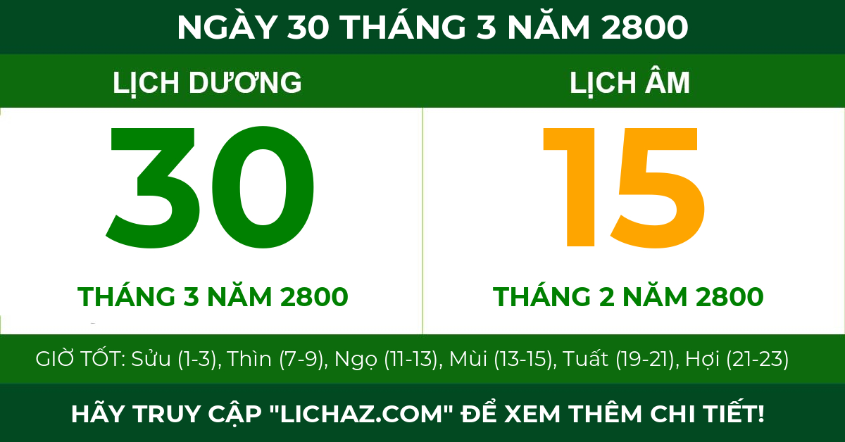 lịch âm ngày 30 tháng 3 năm 2800