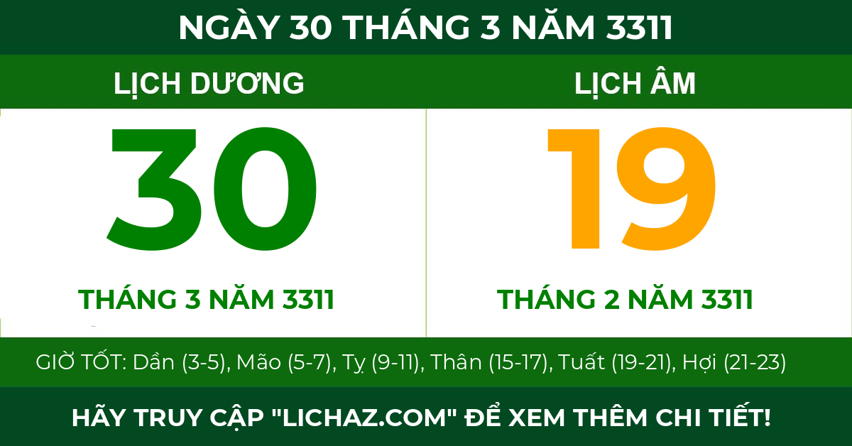 lịch âm ngày 30 tháng 3 năm 3311