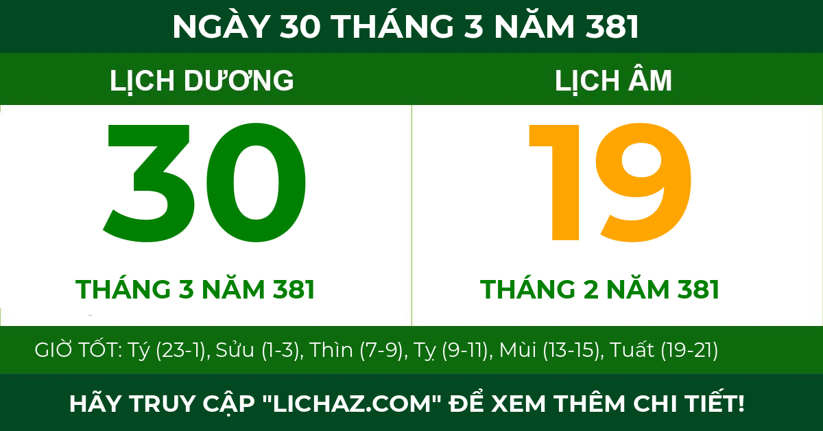 lịch âm ngày 30 tháng 3 năm 381