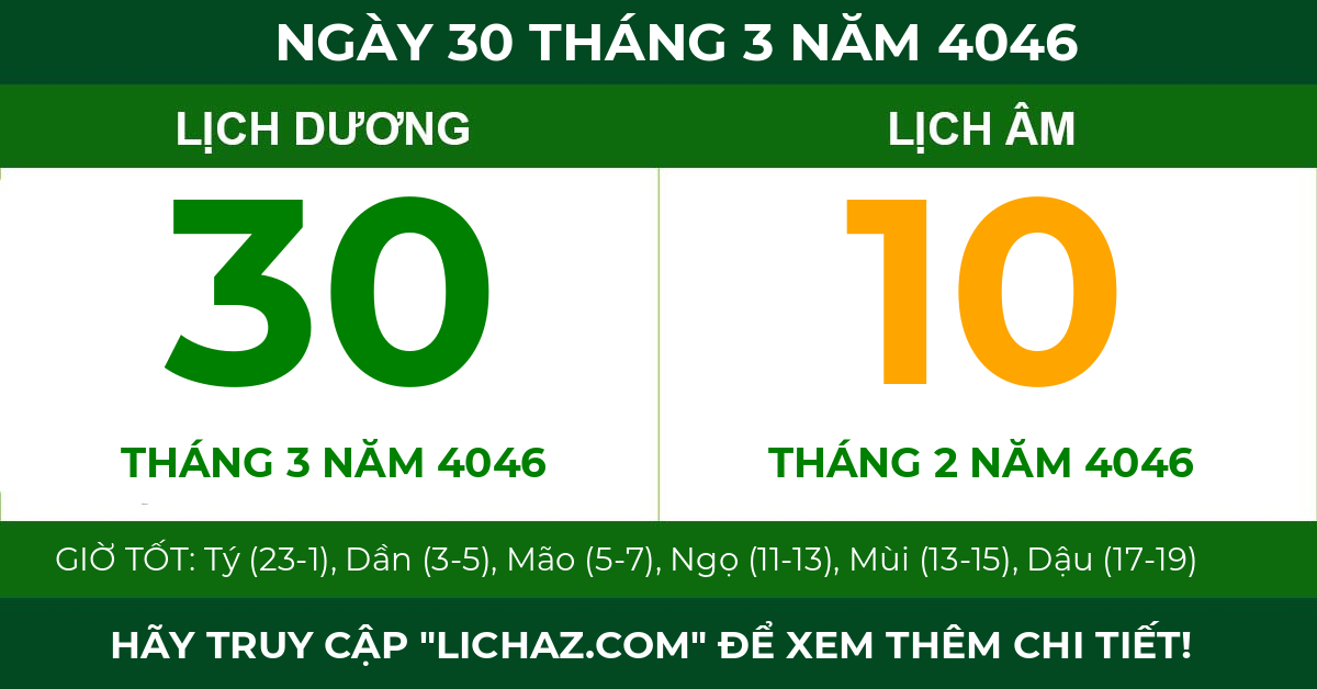 lịch âm ngày 30 tháng 3 năm 4046