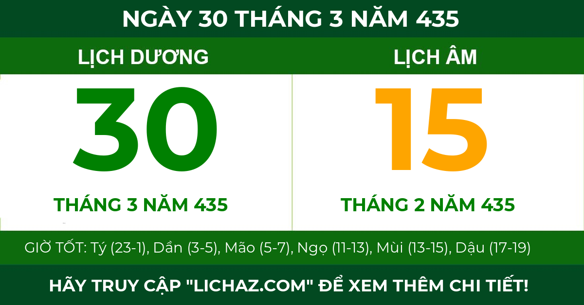 lịch âm ngày 30 tháng 3 năm 435