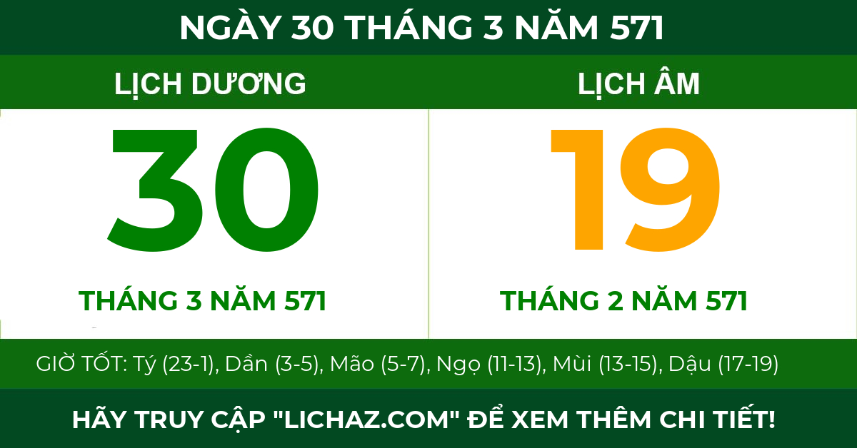 lịch âm ngày 30 tháng 3 năm 571