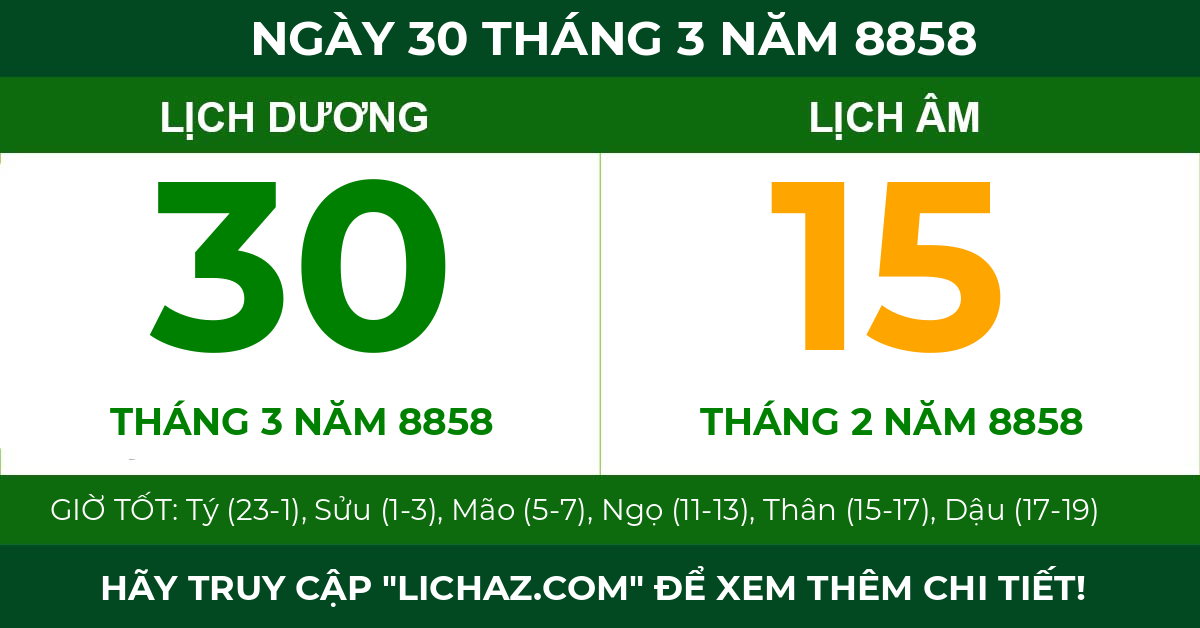 lịch âm ngày 30 tháng 3 năm 8858