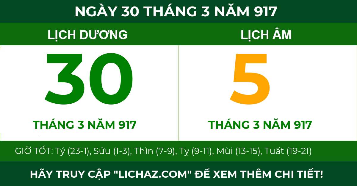 lịch âm ngày 30 tháng 3 năm 917