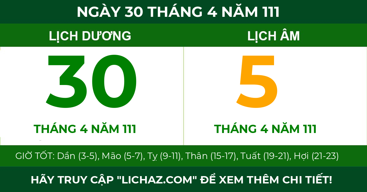 lịch âm ngày 30 tháng 4 năm 111