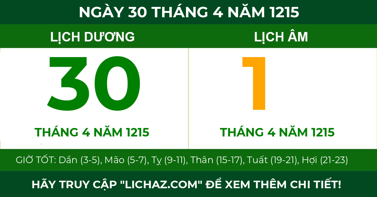 lịch âm ngày 30 tháng 4 năm 1215